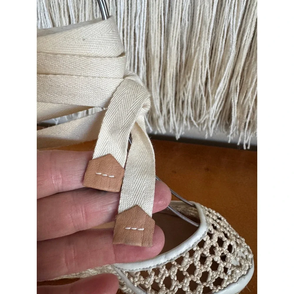 Castaner Carola Beige Jute Ankle Wrap Espadrille Platform Wedge Sandal Size 6